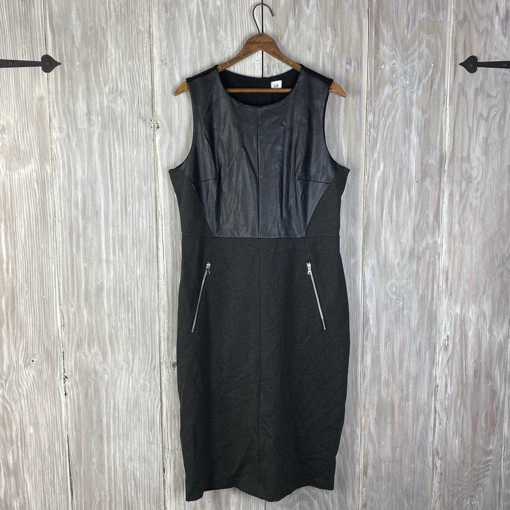 Gap‎ Sleeveless Ponte sheath dress Charcoal heather SIZE 14 #921990 E213 Black